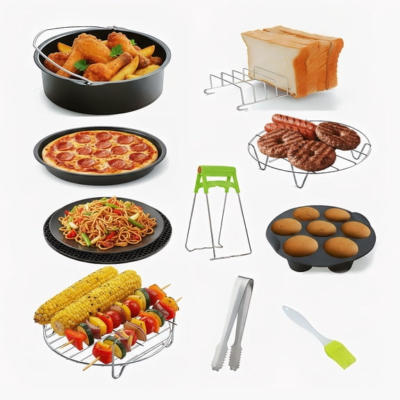 TOPCHANCES Air Fryer Accessories, 8 Inch Accessories Set Compatible for 5 - 8QT Air Fryer with Cake Pan, Pizza Pan, Baking Basket (Set of 10)