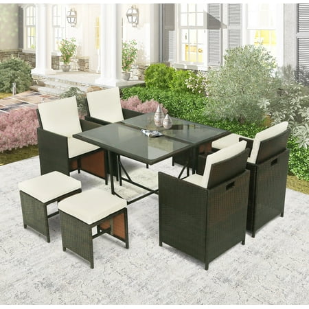 Now For The 9 Pieces Patio Furniture Set Outdoor Sectional Rattan Wicker Dining Table Conversation Chair Sets Cushioned Seating And Back Tempered Glass With Ottoman Beige Accuweather Patio Furniture Set, Outdoor Sectional Dining Furniture