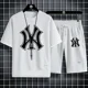 thumbnail image 3 of Conjunto de ropa deportiva de gimnasio para hombre, tejido de punto, secado rápido, camiseta y pantalones cortos casuales de alta calidad, dos piezas falsas de moda de verano, conjunto de 2 piezas, 20, 3 of 4
