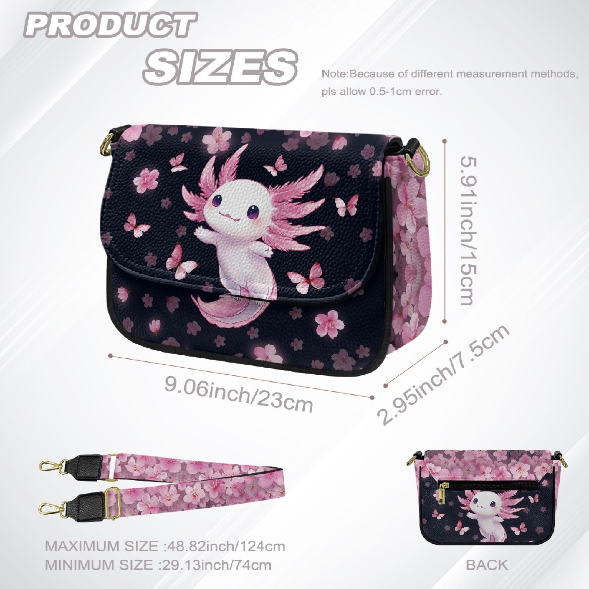 TSOVTHRID Axolotl Butterfly Cherry Blossom Print Crossbody Purse for Women Small Crossbody Bag Crossover Shoulder Bag Cell Phone Leather Handbag with Wide Strap