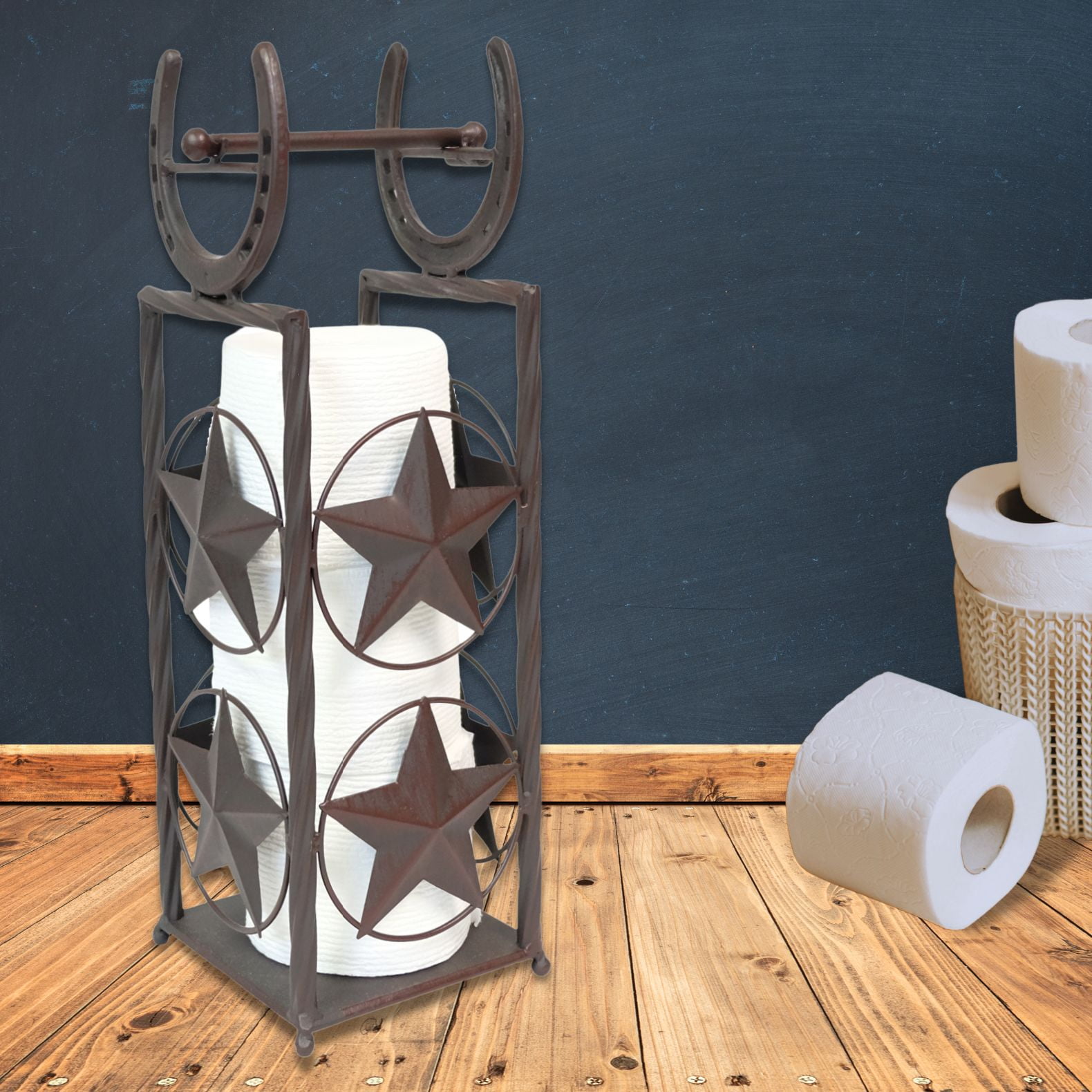 Metal Western Star Horseshoe Toilet Paper Storage Stand Holder Bath Accessory