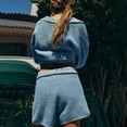 thumbnail image 6 of Breezora Women's Striped Knit Two Piece Set V Neck Sweater Top with Comfortable High Waisted Shorts Casual Outfit L Size Blue, 6 of 9