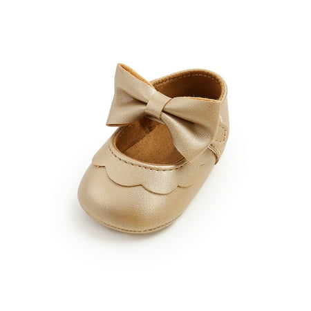 

Colisha Baby Shoes Bow Mary Jane Flats Soft Sole Loafers Party PU Moccasin Round Toe Casual Shoe Gold Bow 4C
