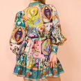 thumbnail image 4 of Women's Multicolor Print Mini Dress, Long Sleeve Button Front Belted Ruffle Shirt Dress, 4 of 8
