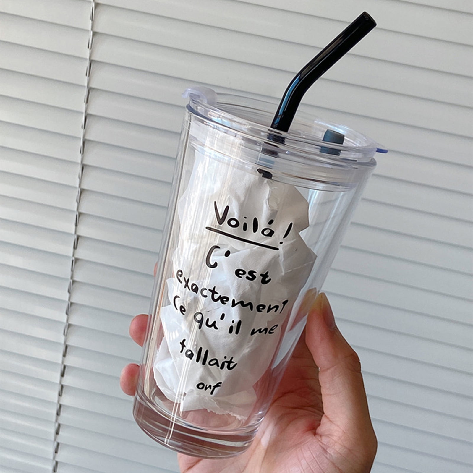 1pc Glass Water Cup With Straw, Coffee Mug With Sleeve, Grey Deer