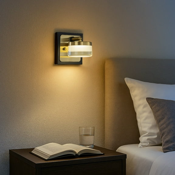 W5" 1-Light Modern Square Black and Brass Integrated LED Wall Sconce with White Acrylic Shade Contemporary Adjustable Head Bathroom Vanity Light