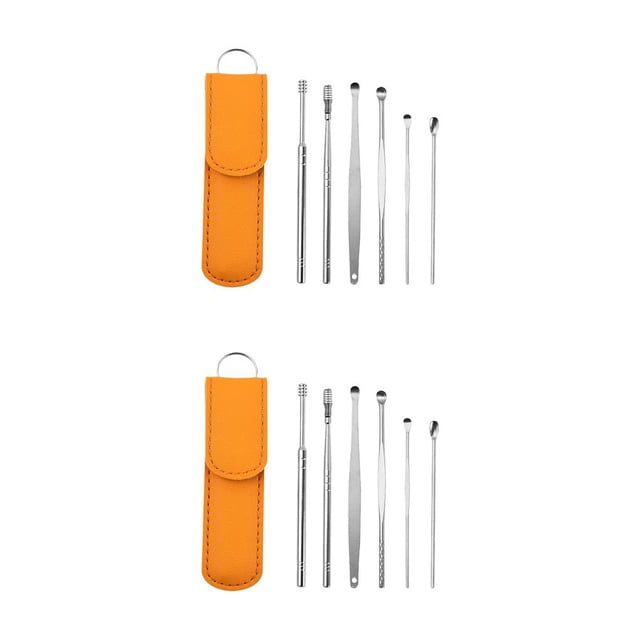 Soidarity 6 unids/set de palillos para los oídos de acero inoxidable, Kit de removedor de cera para los oídos, cureta pulida portátil de Amarillo 2Conjunto