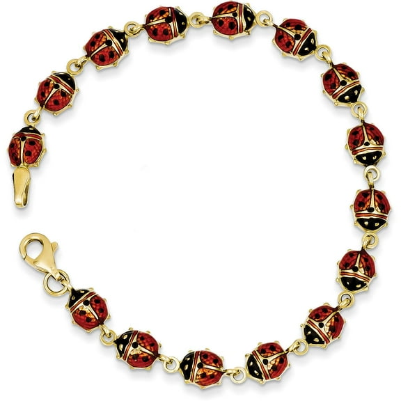 14K Gold Resin Ladybug Fancy Link Bracelet 7"