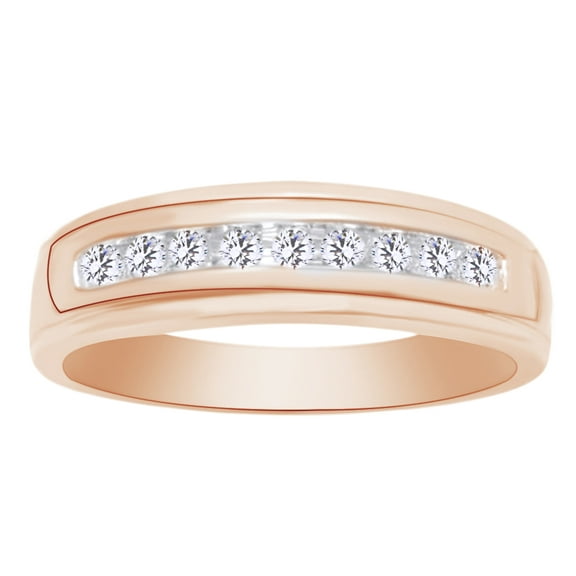 AFFY Round Shape White Natural Diamond Men's Wedding Band Ring In 10k Rose Gold (0.2 cttw) Ring Size-4