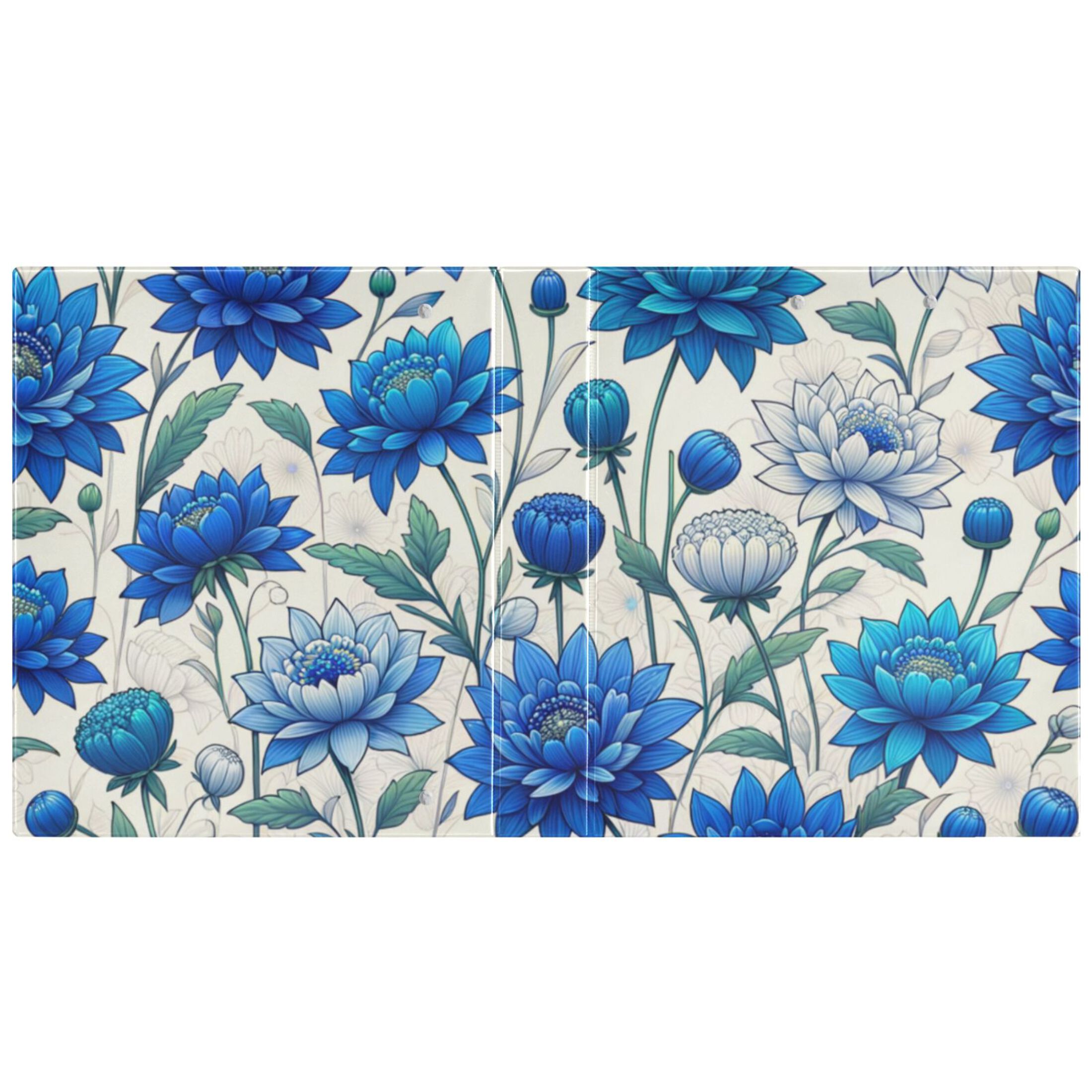 Flowers and Floral Blue 3 Ring Binders 1.5 inch Hardcover File Folders with Interior Pockets A4 Size Organizer for School Office Hospital