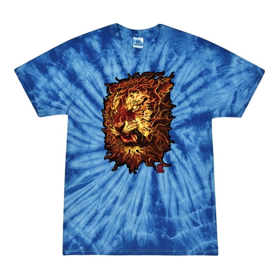 Wild Bobby, Fire Lion Face, Animal Lover, Tie-Dye Tees, Spiral Royal, Small