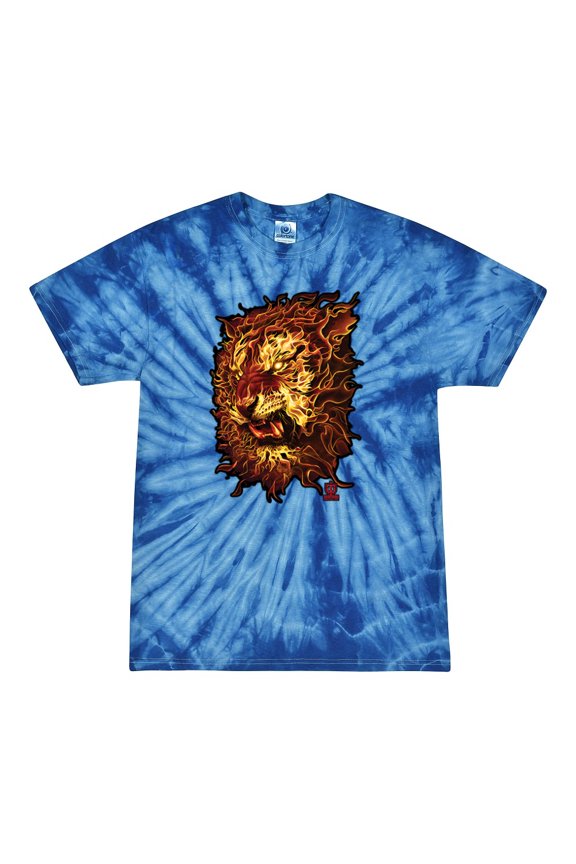 , Fire Lion Face, Animal Lover, Tie-Dye Tees, Spiral Royal, Large