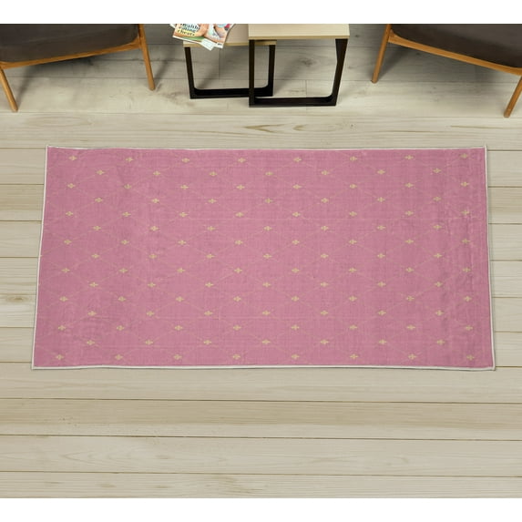Fleur De Lis Decorative Rug, Shabby Form Style Damask Pattern with Vintage Geometric Diamond Lines, Quality Carpet for Bedroom Dorm and Living Room, 6 Sizes, Pastel Yellow, by Ambesonne