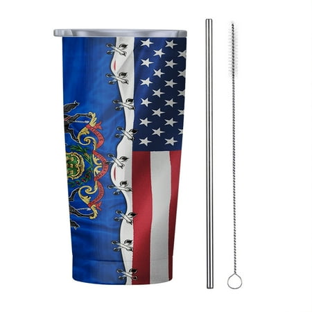 

Pennsylvania and American flag 20oz Tumbler Insulated Stainless Steel Water Bottle Portable Travel Coffee Tea Mug Cup