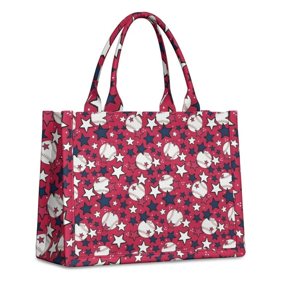 Large Capacity Tote Bag,Red Baseballs and Stars Pattern Handbag Fashion Luxury Tote Bag,15.7"x13"x 5.1" Inches,Laptop Compatible