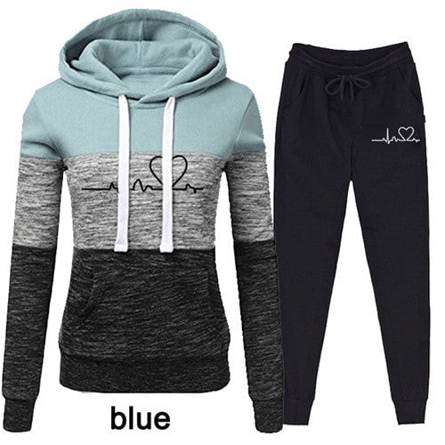 Ensemble de Survêtement Décontracté pour Femmes, Ensemble Deux Pièces, Sweat à Capuche (Bleu, 4TG)