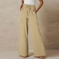 thumbnail image 3 of Tbopshirt Womens Casual Pants,Women's Wide Leg Beach Pants Drawstring Elastic Waist Loose Trousers with Big Pockets,Plus Size Pants for Women, 3 of 8