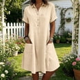 thumbnail image 2 of Womens Casual Button Down Dress, Loose Flowy Short Sleeve Tunic Dress, Elegant Work Office Vacation Dress with Pockets, S-2XL, 2 of 6