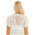 thumbnail image 3 of Alvivi Women's Lace Crochet Cardigan Ruffle Chiffon Short Sleeves Open Front Casual Bolero Shrugs White Large, 3 of 7