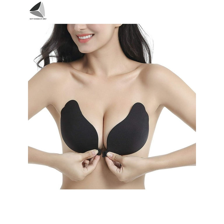 PULLIMORE Women Self Adhesive Invisible Bras Butterfly Wings Strapless Push  Up Chest Stickers For Dress Halter (Cup A, Black)