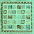 thumbnail image 1 of Ahgly Company Indoor Square Oriental Turquoise Blue Modern Area Rugs, 3' Square, 1 of 4