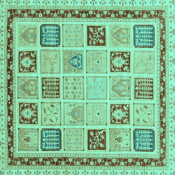Ahgly Company Indoor Square Oriental Turquoise Blue Modern Area Rugs, 3' Square