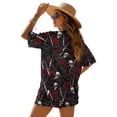 thumbnail image 2 of Xoenoiee Skull Raven Rose Cross Print Women's 2 Piece Outfit Cover Up Half Sleeve Blouse Shorts Set Summer Beach Vacation Resort Wear Plus Size, S, 2 of 7