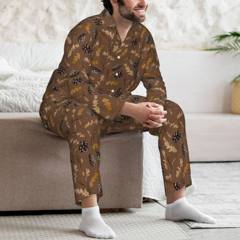Zeuib Autumn Pinecone Plants Print Men's Long-Sleeved Pajama
