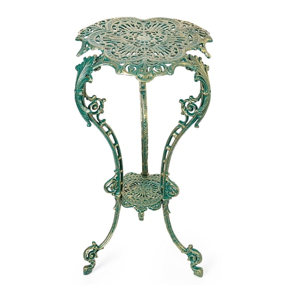 Sungmor Vintage Cast Iron Plant Stand - Ornate Green Pedestal Table for Indoor Outdoor Garden, 27.5" Antique Metal Flower Pot Holder, Victorian Style Plant Display Stand - Patio, Porch, Balcony Decor