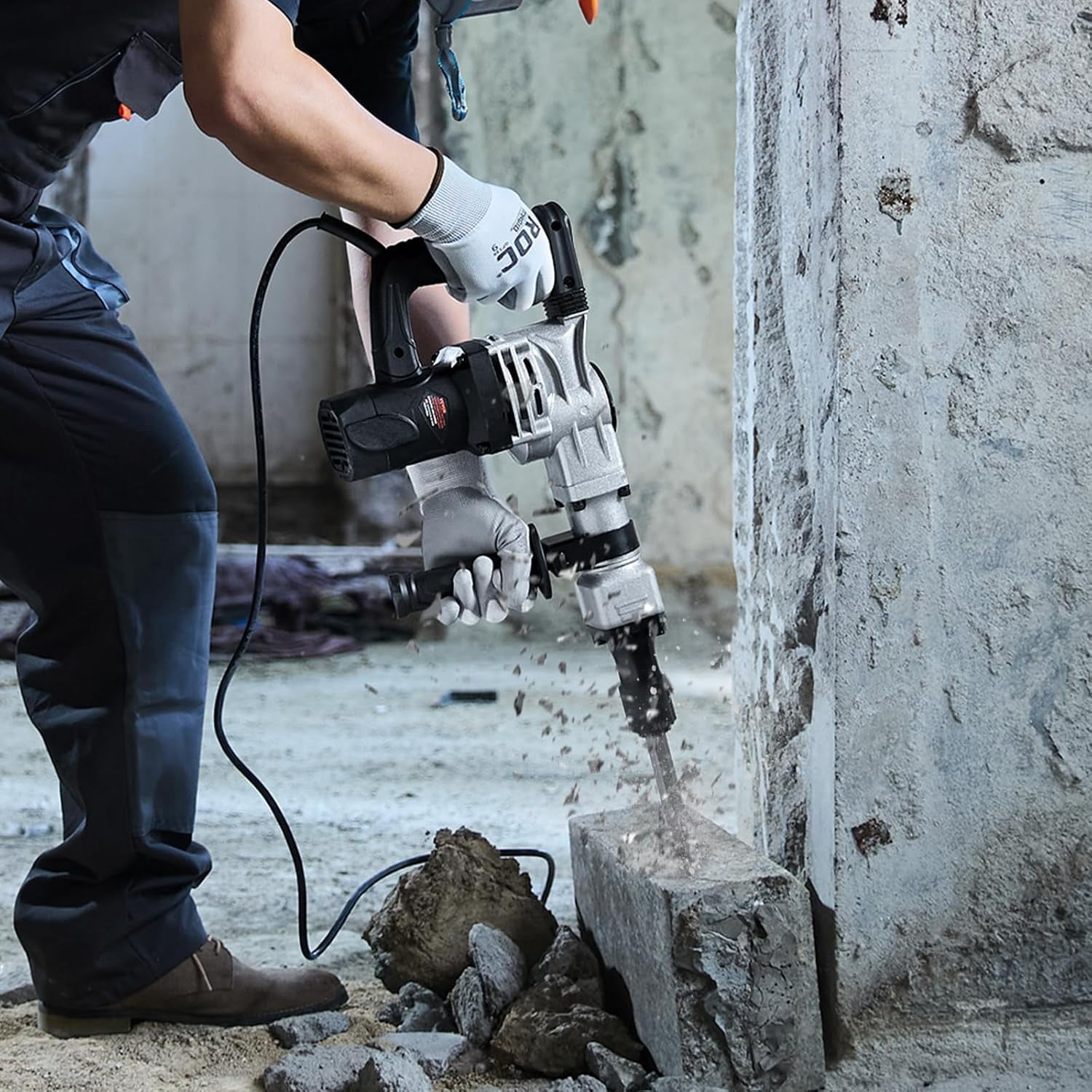 Demolition Jack Hammer, MAX 1400W Electric Jackhammer Heavy Duty, 2900 BPM Concrete Breaker 2pcs Chisels Bits Chipping W/Case, Gloves