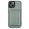 thumbnail image 2 of Cutyskin Carbon Fiber Texture PU Leather Case for iPhone 12, with Detachable Card Holder, Compatible Magsafe Charging, Ultra Thin Design Shockproof Phone Case for iPhone 12, Green, 2 of 12