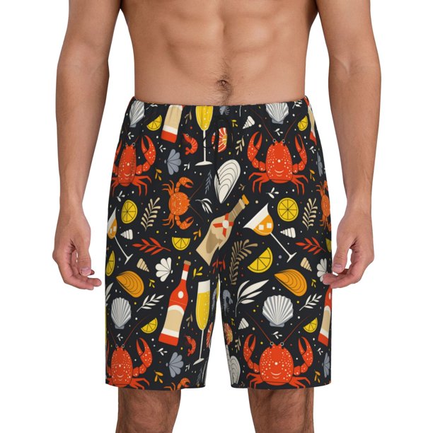 Balery Seafood And Drinks Pantalones cortos de pijama de punto de algodón para hombre con cinturilla y bolsillos-4X-Large