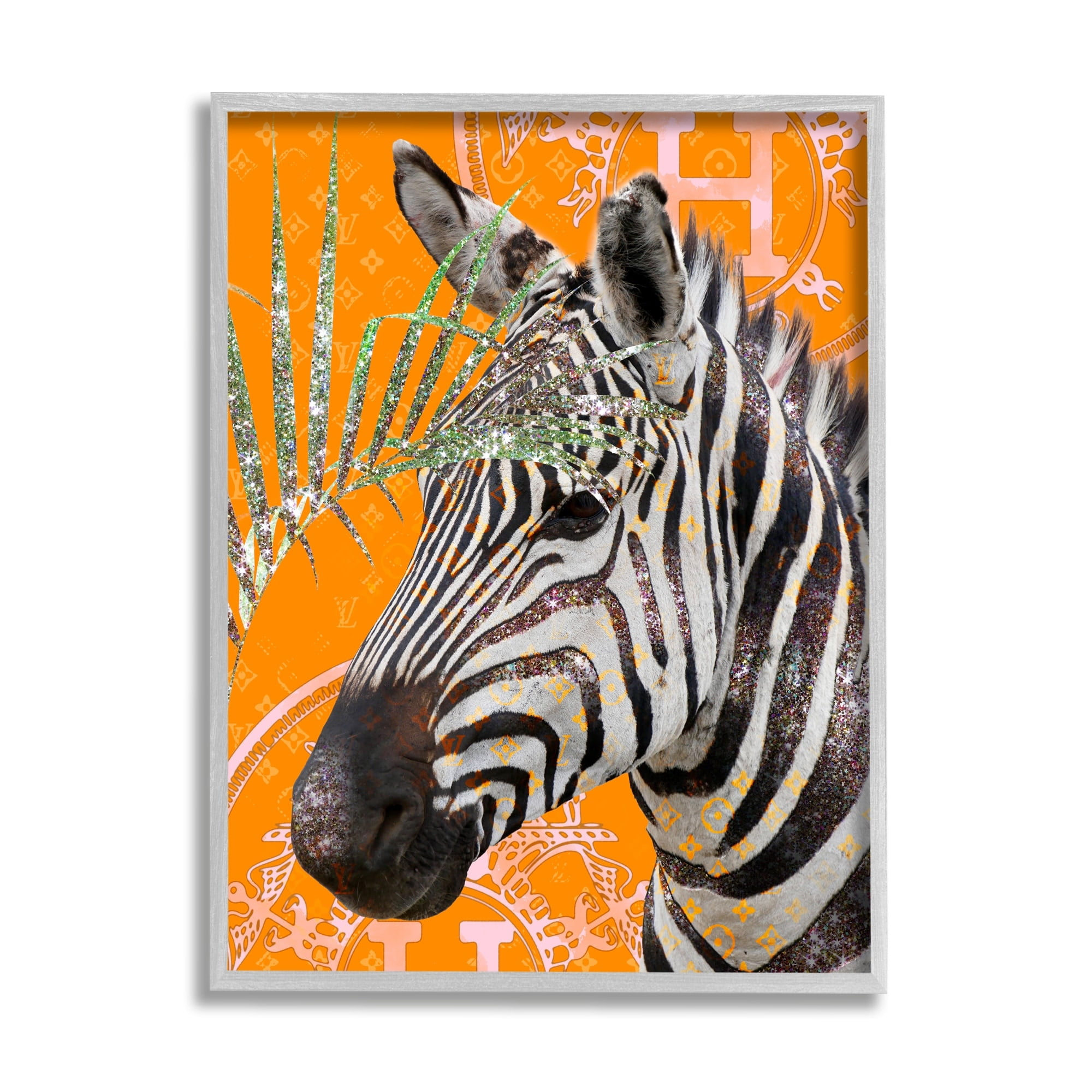 Stupell Industries Zebra Stripes Symbol Pattern Glam Detail Leaf Graphic Art Gray Framed Art Print Wall Art, Design by Ziwei Li