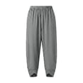 thumbnail image 6 of Mifsaly Striped Linen Pants Women Smocked High Waisted Casual Summer Pant Tulip Hem Detail Lightweight Flowy Beach Vacation Boho Clothes with Pockets Gray,XXL, 6 of 6
