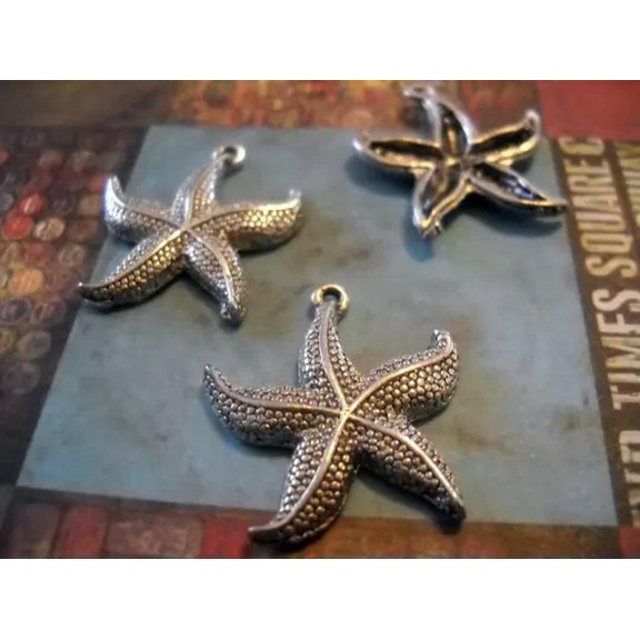 U8MO 2 Large Starfish Pendants Star Fish Charms Antiqued Silver Ocean Jewelry 26mm
