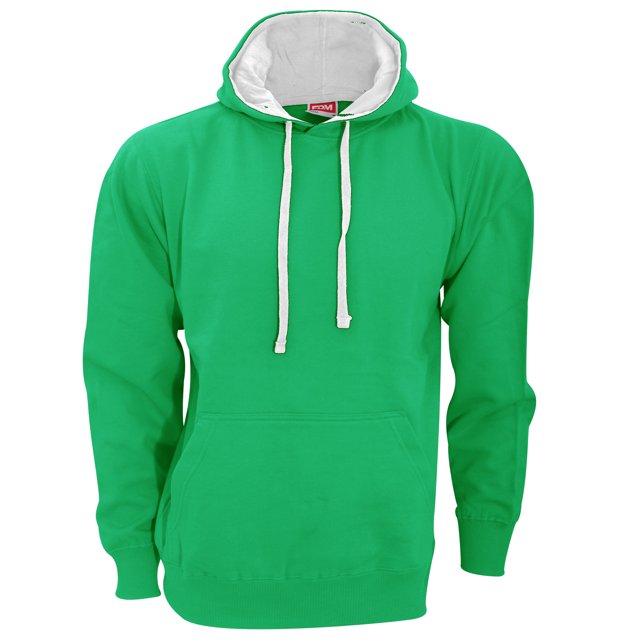 FDM - Sudadera lisa con capucha Modelo Contrast (300 GSM) Hombre/Mujer Unisex - Gym/Correr (Verde kelly/ Blanco)