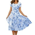 thumbnail image 2 of Rciityk Blue Sundresses for Women Casual Summer Short Sleeve Round Neck Floral Print Long Midi Dress A-Line Swings - Spring/Summer Savings Clearance, 2 of 8