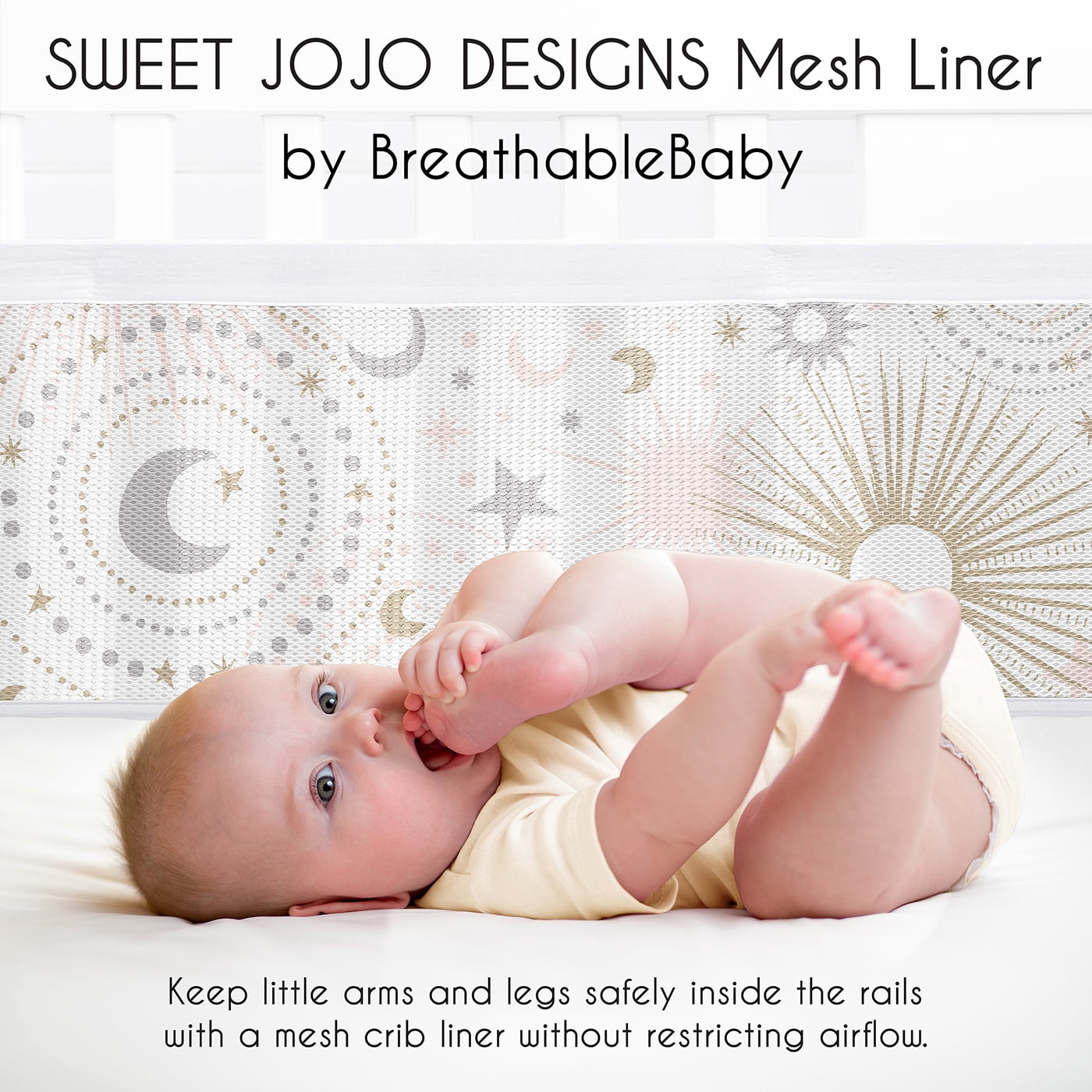Sweet Jojo Designs + BreathableBaby Celestial Pink Gold and Grey Breathable Mesh Crib Liner Pad