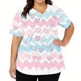 thumbnail image 4 of Hearthz Plus Size Valentines Scrub Tops Women Heart Printed V Neck Short Sleeve Nurse Uniforms Side Slit Workwear Tops for Women with Pockets S-5xl, 4 of 6