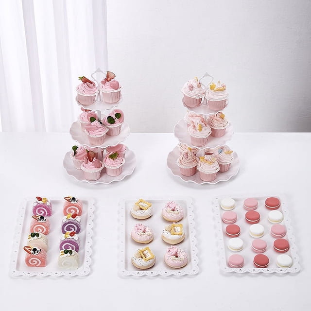 Plato de aperitivos de 3 capas, plato de frutas, té de la tarde, soporte de exhibición de postres, mesa de postres, soporte para pasteles, mesa combinada para pasteles