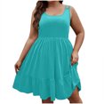 thumbnail image 1 of Robe Midi Sans Manches pour Femmes, Coupe Ample Couleur Unie Polyester Été Printemps Style Décontracté, Longueur Régulière, Col Rond, Grande Taille TTG, 1 of 8