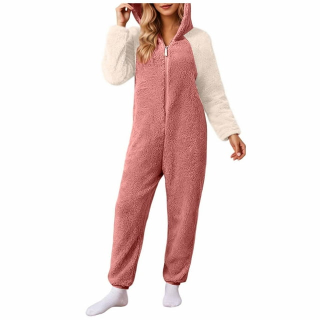 Combinaison pour Femmes, Pyjama à Manches Longues avec Capuche, Combinaison Chaude d'Hiver, Vêtements de Nuit, Pyjamas pour Femmes
