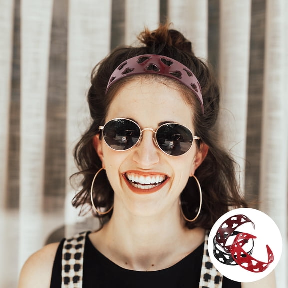 LOLIPPYY 3Pcs Wide Heart Shaped Headbands with Anti Slip Teeth Assorted Colors for Festival and Party Wear