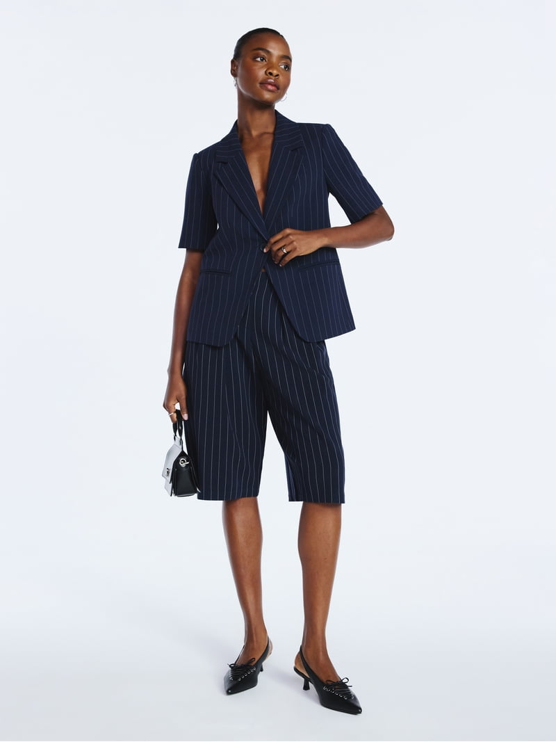 Scoop Women's Pleated Culotte Pinstripe Pants, 22.5'' Inseam