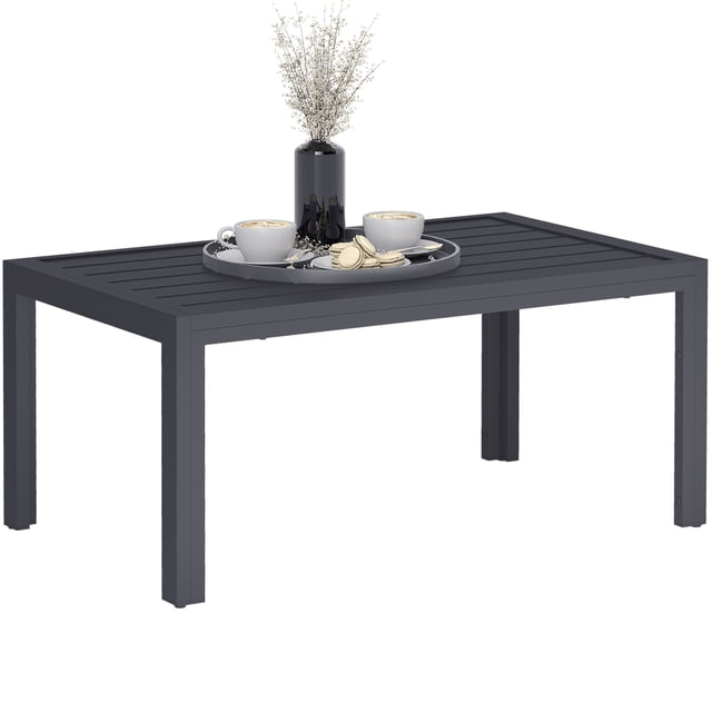 Outsunny Outdoor Coffee Table, Rectangle Patio Table, Steel Frame, Grey