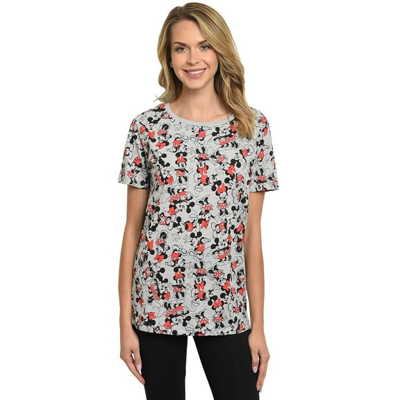 Disney Mickey & Minnie Mouse Women's & Plus All-Over Print Graphic Tee, Gray