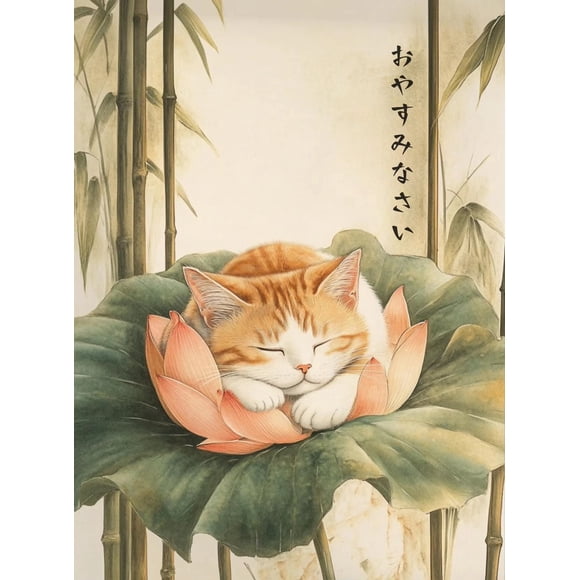 Japanese Black Cat Bathing Moon Lucky Cat Cartoon Illustration Retro Poster Canvas Paintings Wall Art Pictures Home Decor Gifts50 x 70 cm (without frame),SKU-15