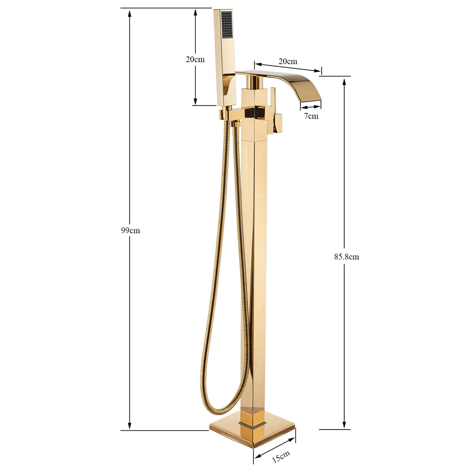 Zovajonia Gold Free Standing Floor Mount Bathtub Mixer Faucet Waterfall Tub Filler Sprayer