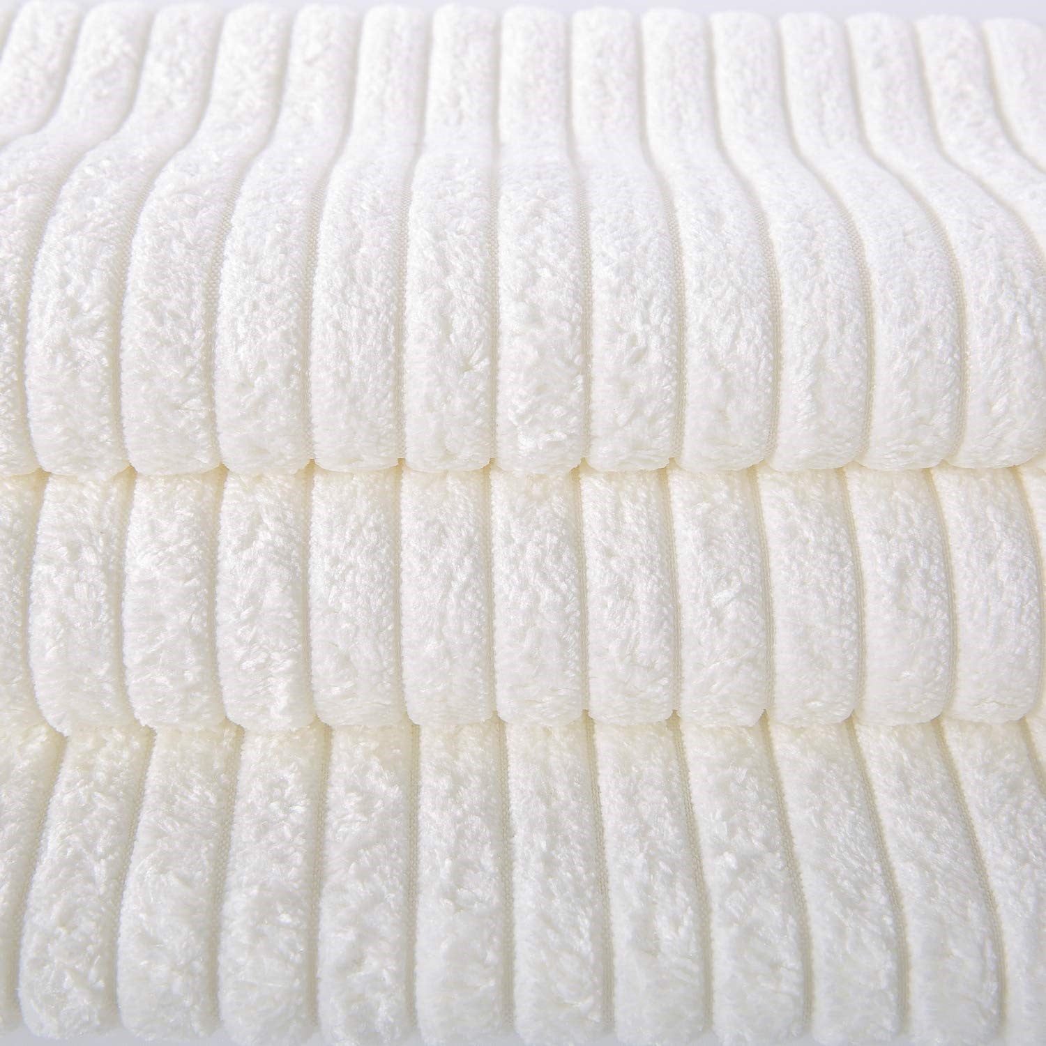 Fluffy Corduroy Velvet Solid Color Suqare Cusion Accent Decorative Throw Pillow for Couch, 18" x 18", White, 2 Pack