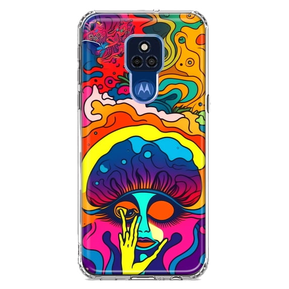 MUNDAZE Motorola Moto G Play 2021 Shockproof Clear Hybrid Protective Phone Case Neon Rainbow Psychedelic Trippy Hippie Big Brain